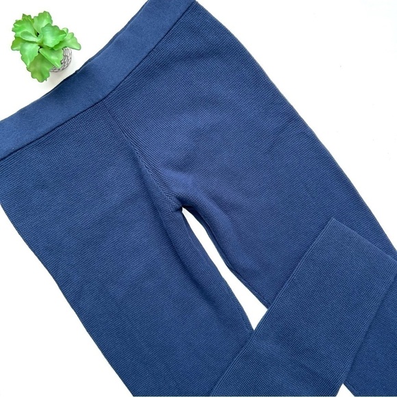 Lunya Waffle Knit Slim Pants Navy Blue Cozy Cotton Silk Thermal Back Pocket Sz L - Picture 2 of 9